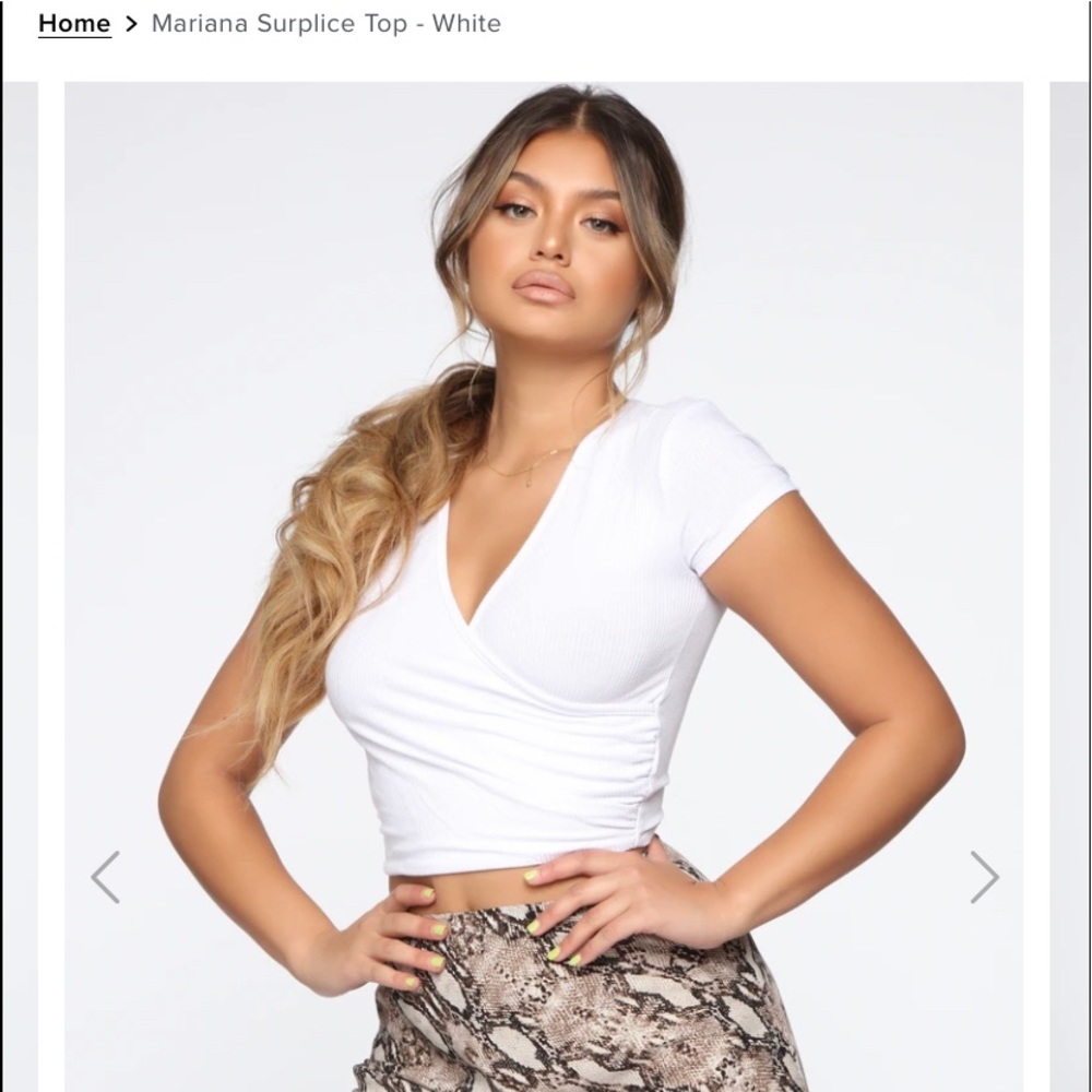White ribbed wrap style crop top